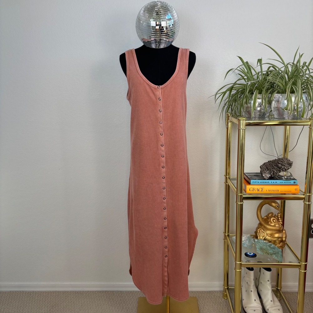 Daily Practice by Anthropologie Rose Waffle Knit Button Front Midi Dress Small - Picture 2 of 16